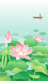 水中的荷花与船夫