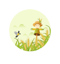 稻草人站在麦田里的插画