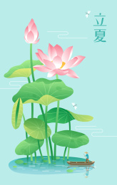 立夏节气一个人在荷花荷叶下划船