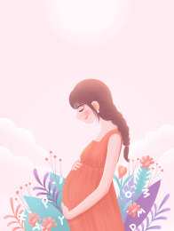 一位穿橙色裙子长发孕妈插画