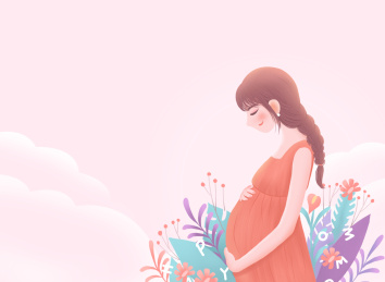 一位穿橙色裙子长发孕妈插画