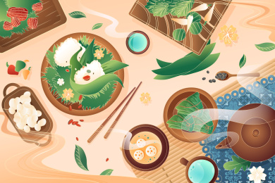 端午节粽子美食中国风矢量插画