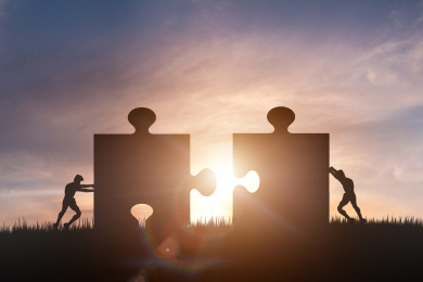 剪影小人拼图商务合作概念