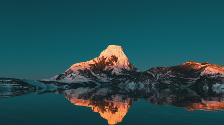 阳光照射下的雪山湖泊三维渲染场景