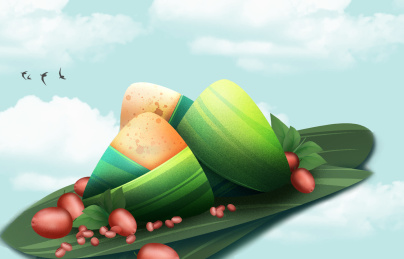 端午节插画大粽子山水