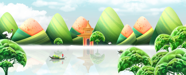 端午节插画大粽子山水