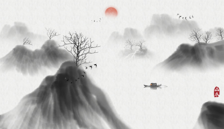 手绘中国风意境水墨山水画