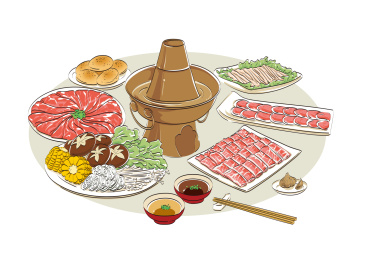 火锅和各种配菜食物
