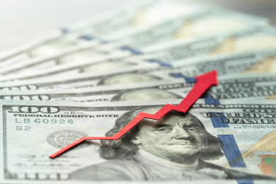 一个红色箭头和美元放在一起