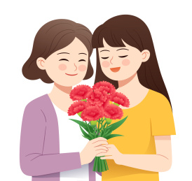 女儿送康乃馨给妈妈