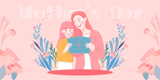 手里拿贺卡开心的母女