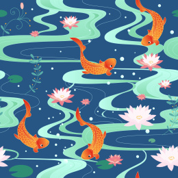 中国风锦鲤与荷花无缝插画