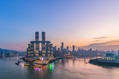 中国重庆朝天门码头高视角夜景风光