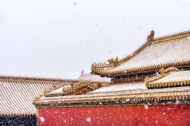 北京冬季雪中故宫紫禁城