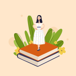 在书上跳舞的女孩卡通插画