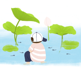 在湖边嬉戏的男孩 夏天