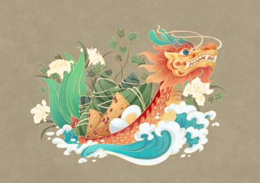 端午节载着粽子和咸鸭蛋的龙舟