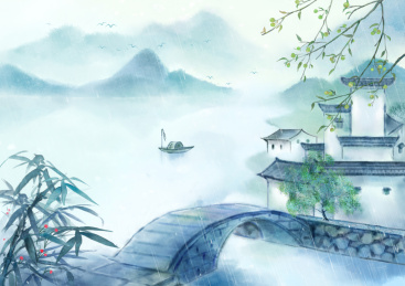 芒种节气中国风小清新水墨风格山水插画