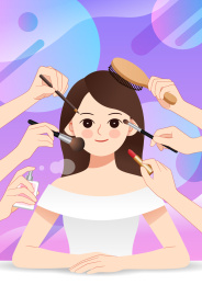 一个正在化妆的女性和渐变图形背景