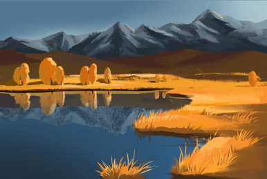 湖边的金黄色草地