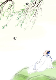 传统文化古代诗词人物插图夏季乘凉