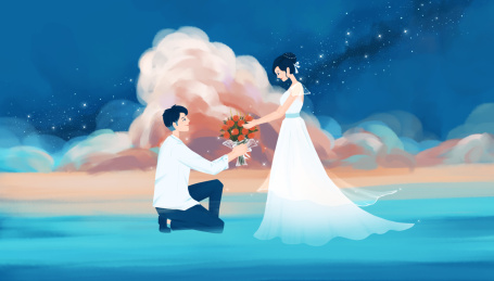 男人正在给女人表白求婚情人节插画