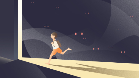 少年朝着光明奔跑