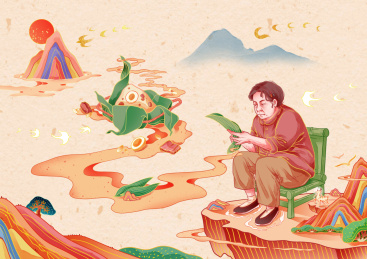 中国端午节包粽子传统插画