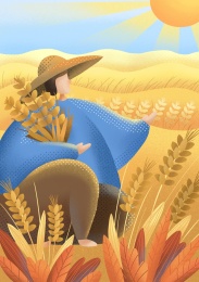 扁平噪点夏日节日芒种节气插画