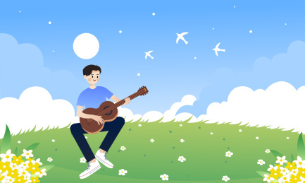 在户外弹吉他的文艺青年矢量插画