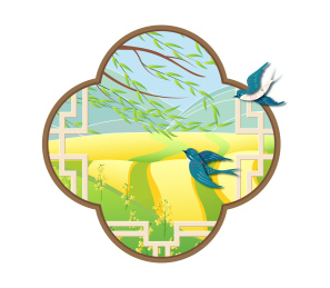 中国风古典窗户与田园风景