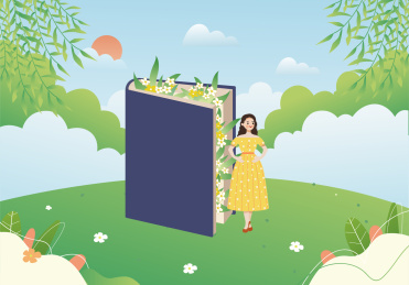 通过读书发现世界的女孩矢量插画