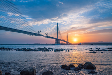 建设中的南京长江五桥落日