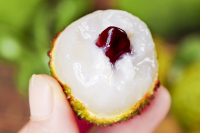 手上拿着剥开的妃子笑荔枝