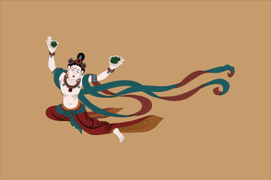 敦煌壁画撒花飞天矢量图