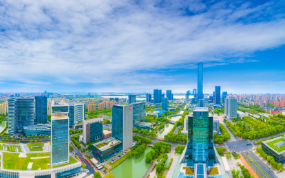 中国江苏省苏州市金鸡湖湖东CBD城市风光