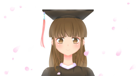 戴着学士帽的少女头像，唯美卡通毕业季插画