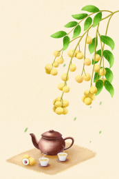 龙眼树下的茶壶手绘背景插画