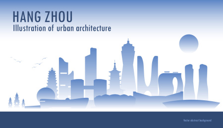 杭州城市手绘建筑插画