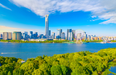 中国江苏省苏州市金鸡湖桃花岛与对岸湖东C
