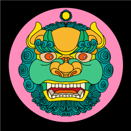 中国古代瑞兽狮头手绘线稿矢量图