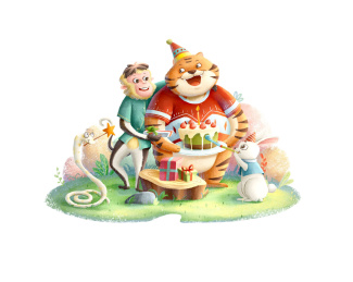 猴子蛇兔子为老虎举办生日派对