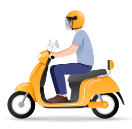 一个戴着头盔的男生骑着摩托车