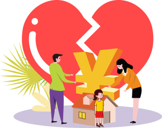 夫妻离婚争夺家产和孩子概念插画