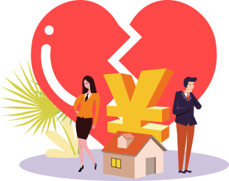 夫妻离婚争夺家产和孩子概念插画