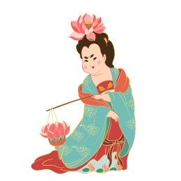 簪花仕女与荷花灯