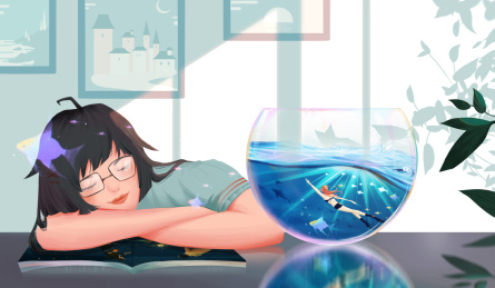 趴在书上睡觉的女孩创意插画