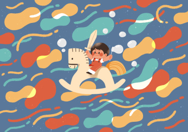 儿童节插画骑木马的小孩