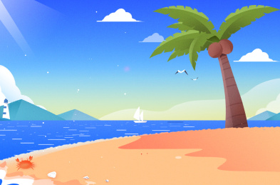 卡通手绘海边沙滩椰子插画