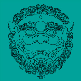 中国古代瑞兽狮头手绘线稿矢量图